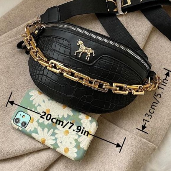 Contemporary Chain Decor Crocodile Embossed Fanny Pack - Picture 6 of 8